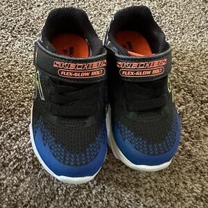 Skechers Kids Flex-Glow Bolt Black and Blue Shoes